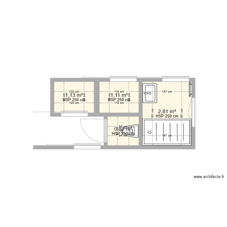 salle eau buanderie blanchettes. Plan de 4 pièces et 6 m2