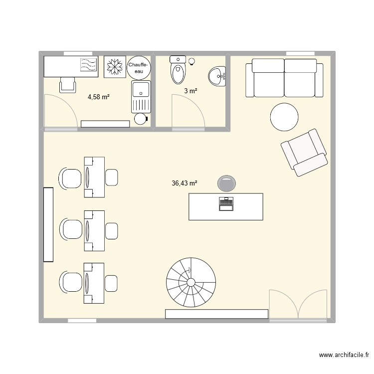 bar a ongle. Plan de 3 pièces et 44 m2