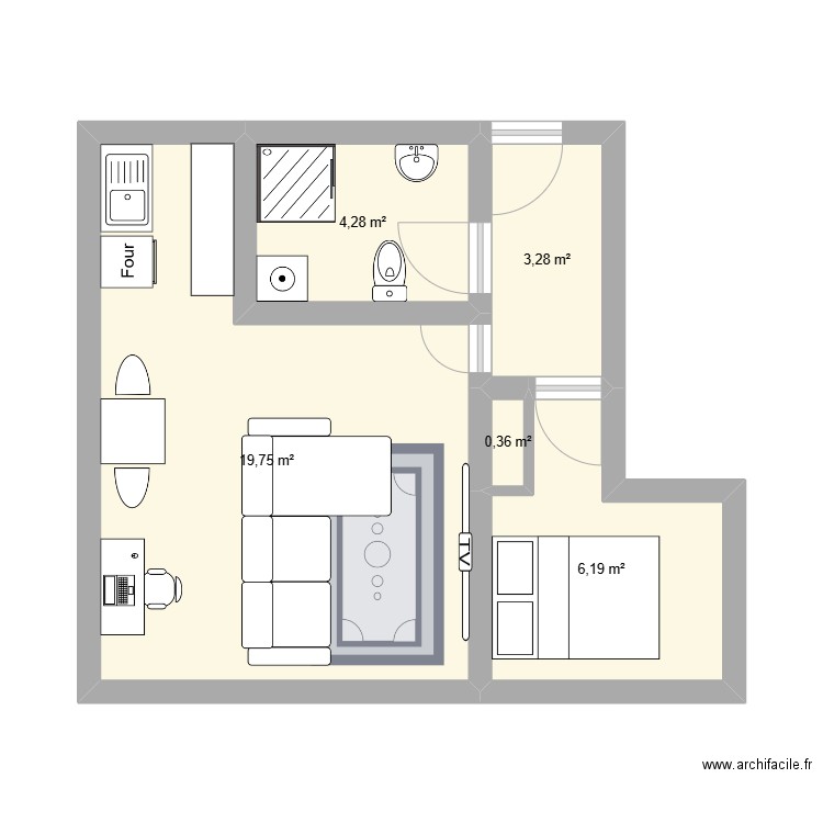 top. Plan de 5 pièces et 34 m2