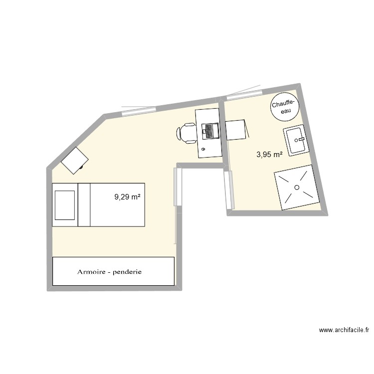 CHAMBRE LOUISA. Plan de 2 pièces et 13 m2