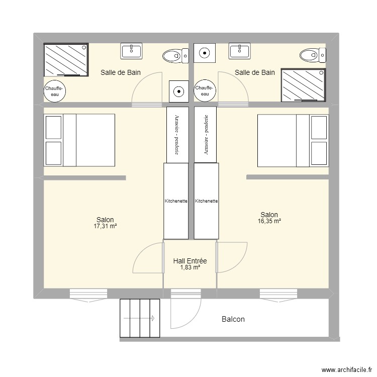 RDC - 1. Plan de 5 pièces et 53 m2