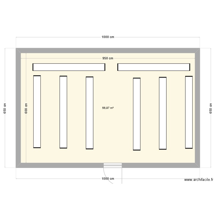 TFE. Plan de 1 pièce et 57 m2