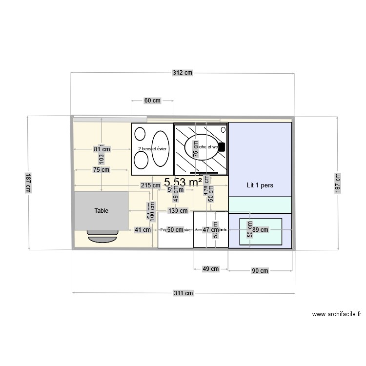 Van. Plan de 1 pièce et 6 m2