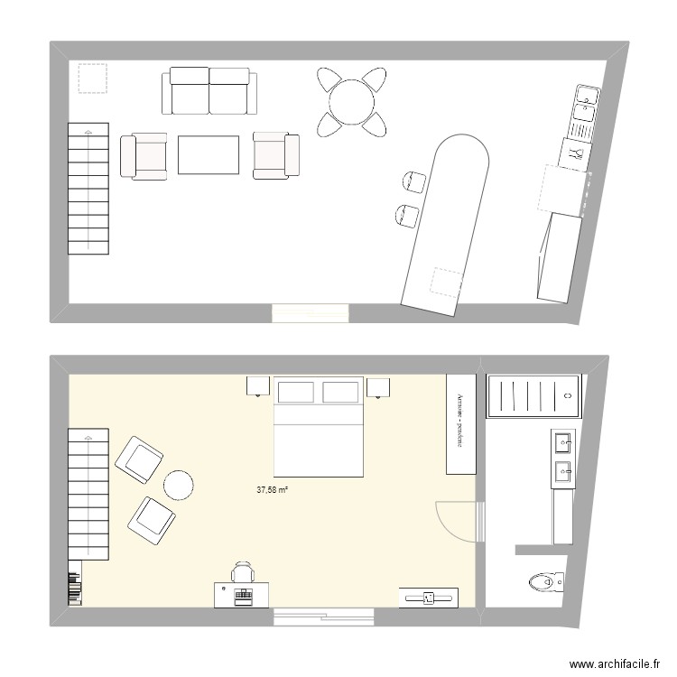 La Peloue. Plan de 1 pièce et 38 m2