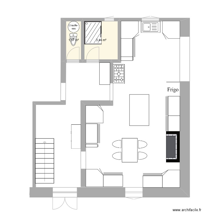 CUISINE G1. Plan de 2 pièces et 5 m2