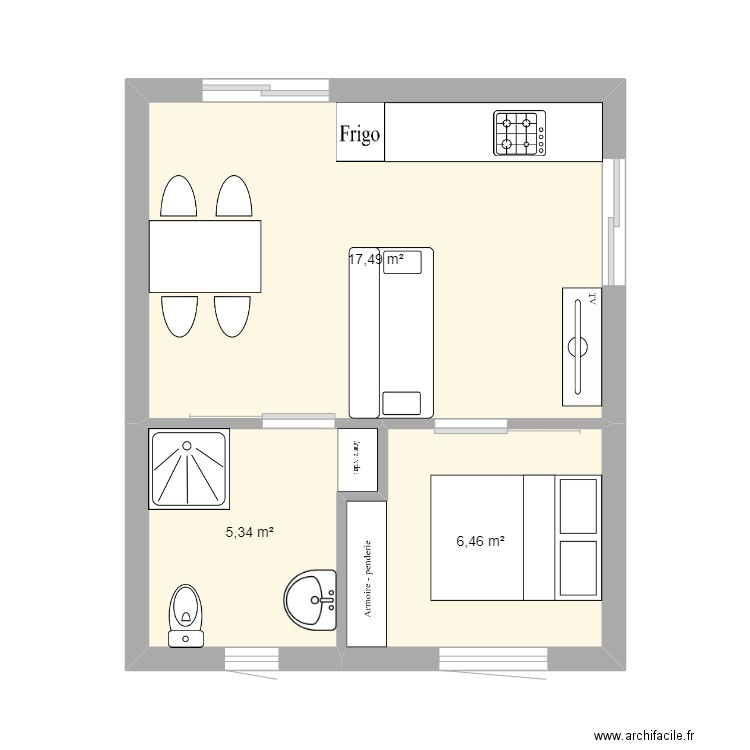 STUDIO FINAL 5. Plan de 3 pièces et 29 m2