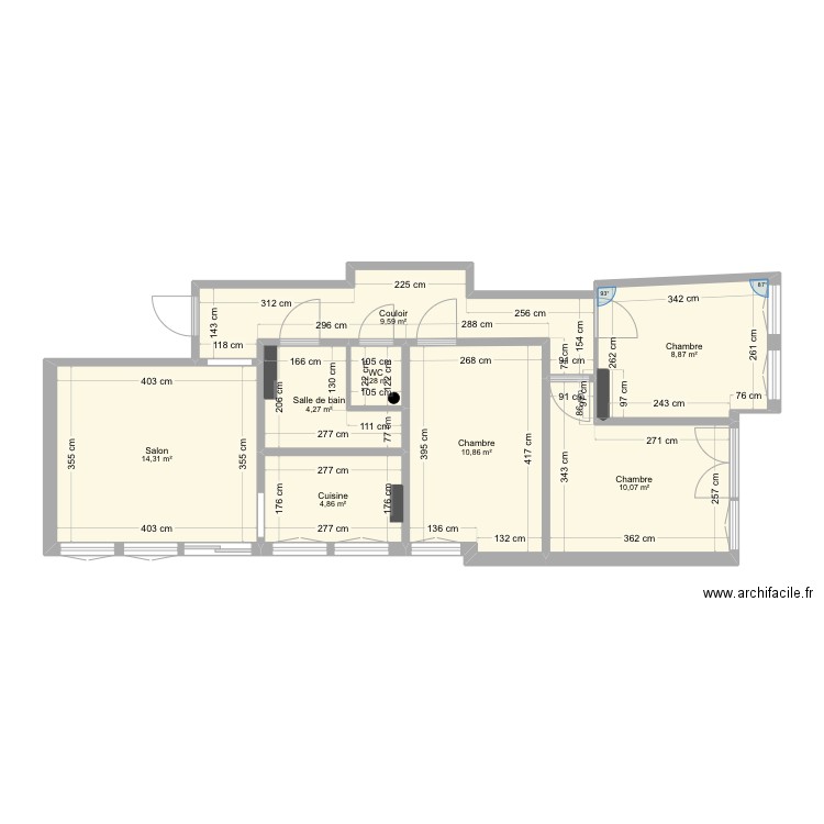 HCSS4. Plan de 8 pièces et 64 m2