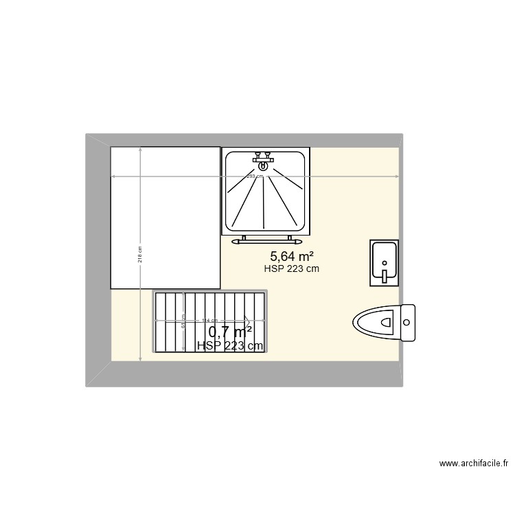 Salle d'eau FAP2. Plan de 2 pièces et 7 m2