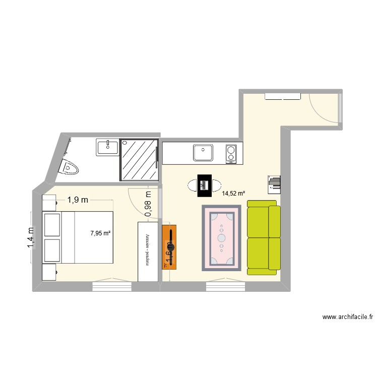 Paris 18 2. Plan de 3 pièces et 26 m2