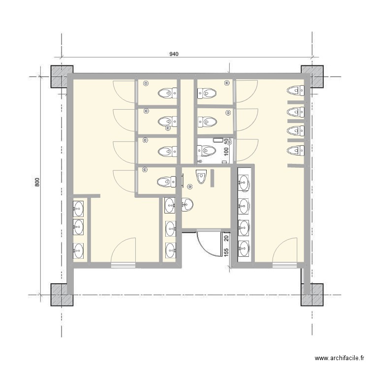 toilettes modele. Plan de 10 pièces et 46 m2