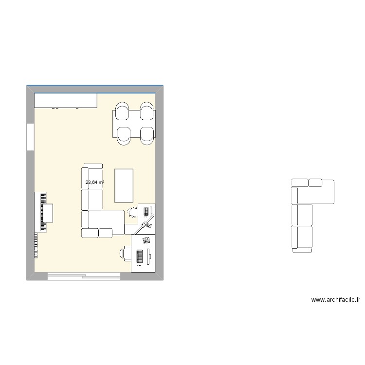 Salon Courbevoie Bis. Plan de 1 pièce et 24 m2