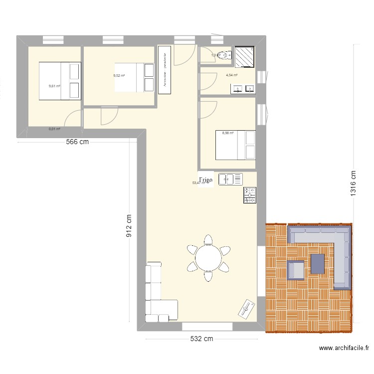 Les Portes 5. Plan de 7 pièces et 104 m2