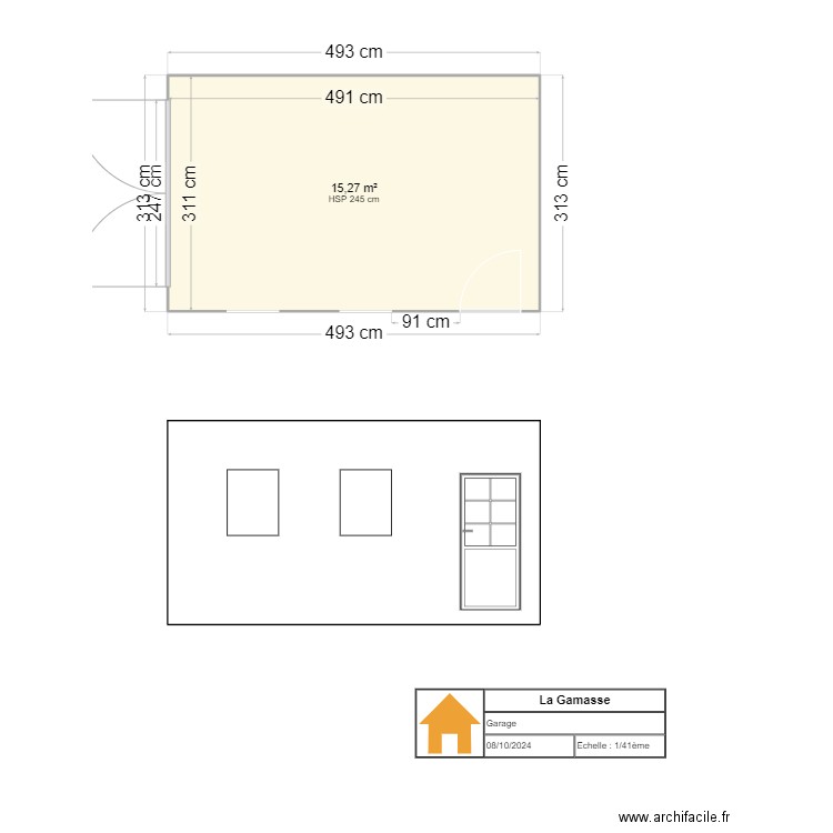 GARAGE. Plan de 1 pièce et 15 m2