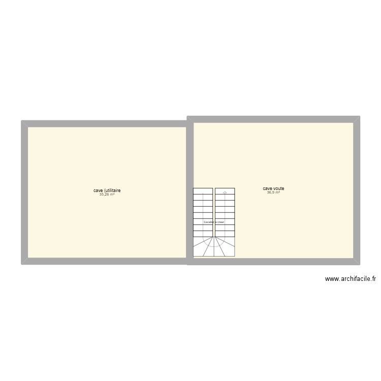 caves. Plan de 2 pièces et 72 m2