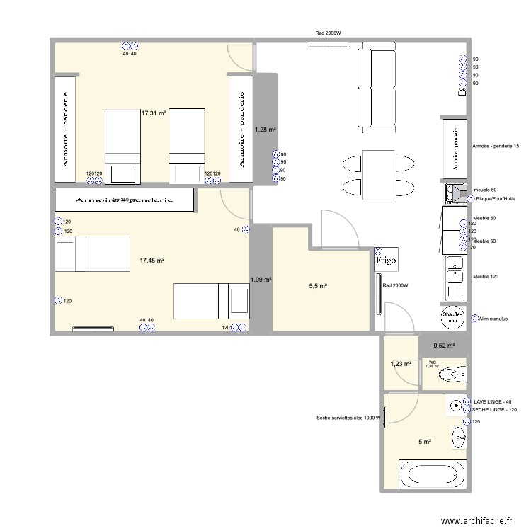 Tourcoing 1er étage. Plan de 9 pièces et 50 m2