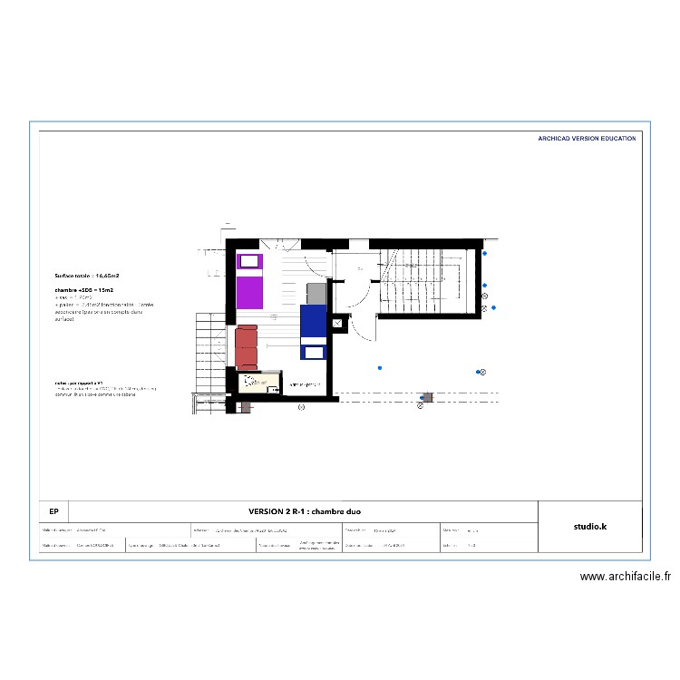 Chambre. Plan de 1 pièce et 1 m2