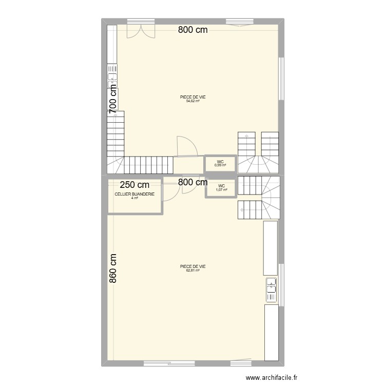 1 ER ETAGE. Plan de 5 pièces et 131 m2