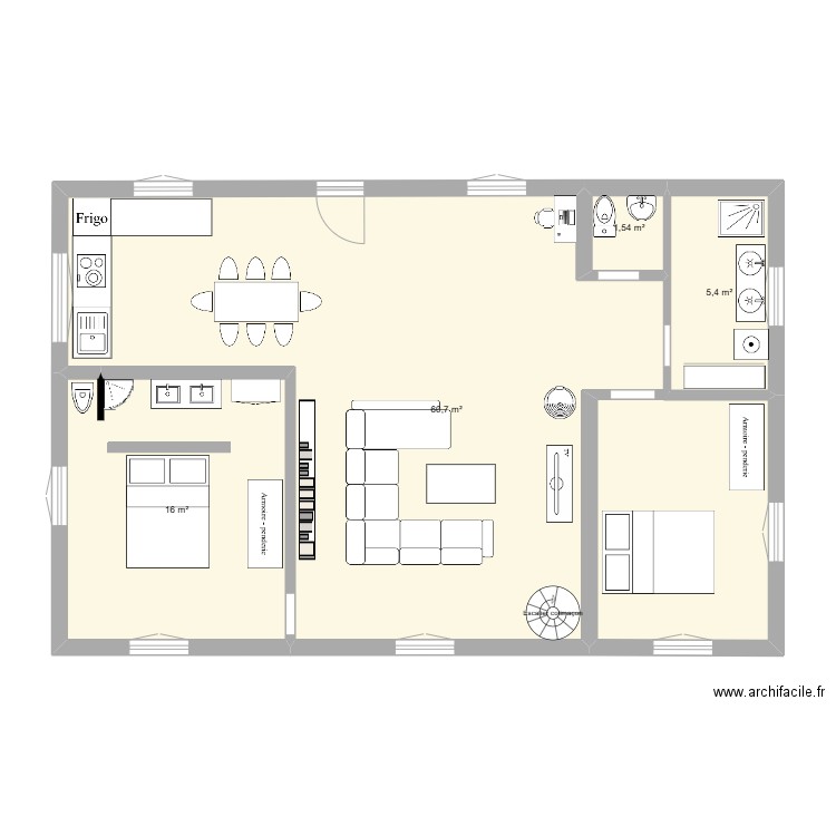 Rez de chaussée. Plan de 4 pièces et 84 m2