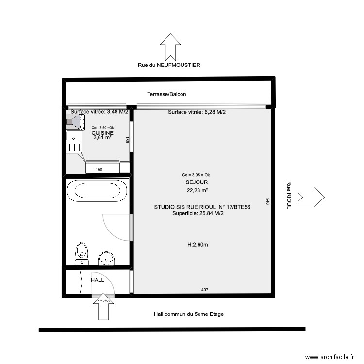 xdescy. Plan de 3 pièces et 27 m2