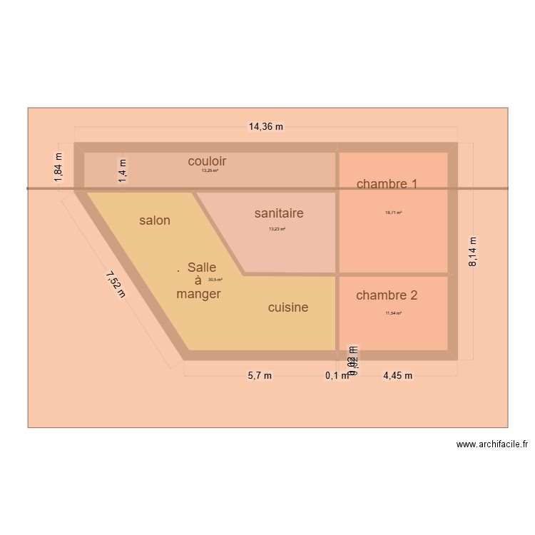 Maison sud toiture 01. Plan de 5 pièces et 87 m2