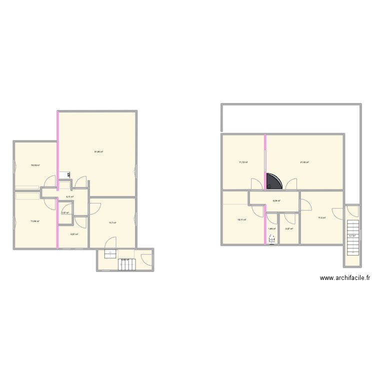 Initiale suite 2ème visite. Plan de 16 pièces et 149 m2