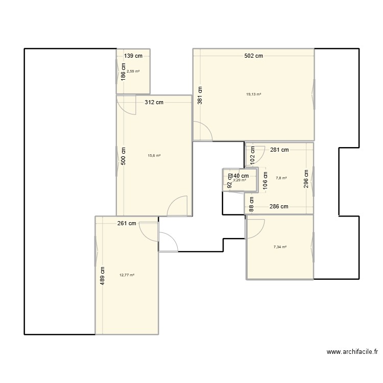 Appart Bellecour. Plan de 7 pièces et 67 m2