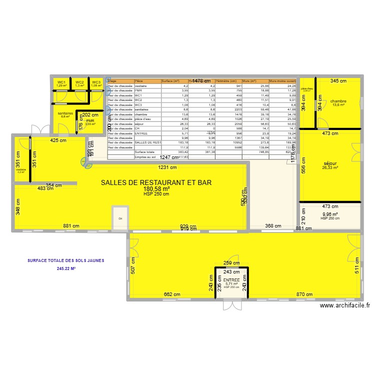 SALLES DE RESTAURANT APPARTEMENT. Plan de 14 pièces et 383 m2