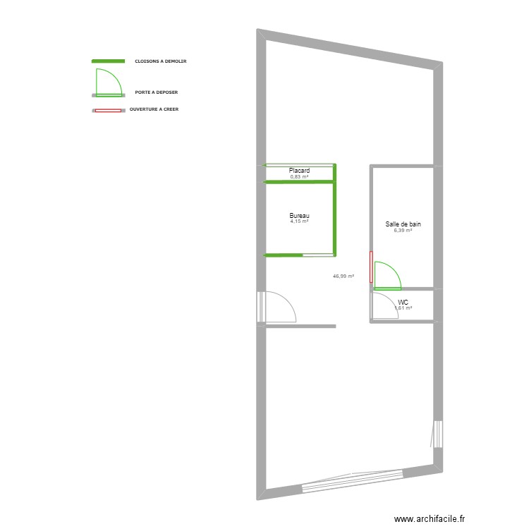 CARRETERIE . Plan de 5 pièces et 60 m2