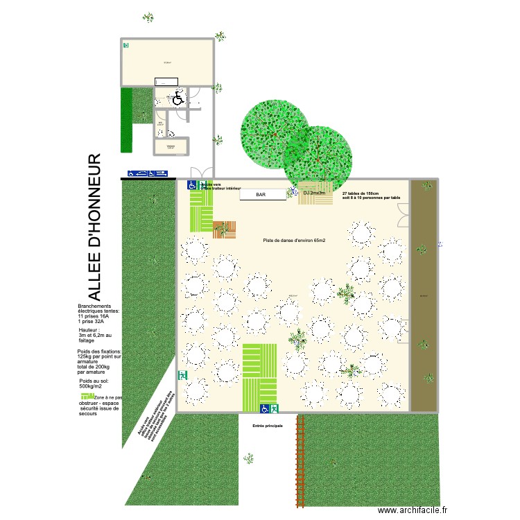 Diner 150 personnes Pavillon. Plan de 6 pièces et 489 m2