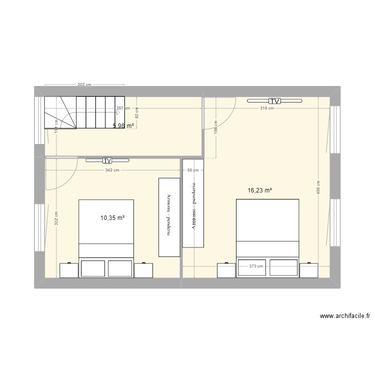 1er etage. Plan de 3 pièces et 33 m2