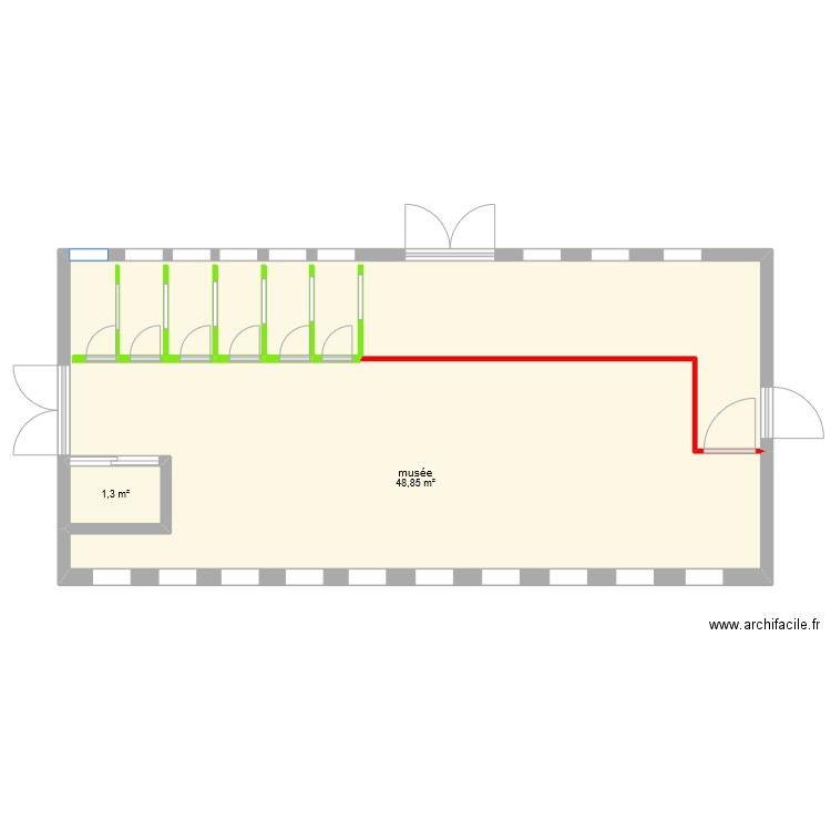 musée. Plan de 2 pièces et 50 m2