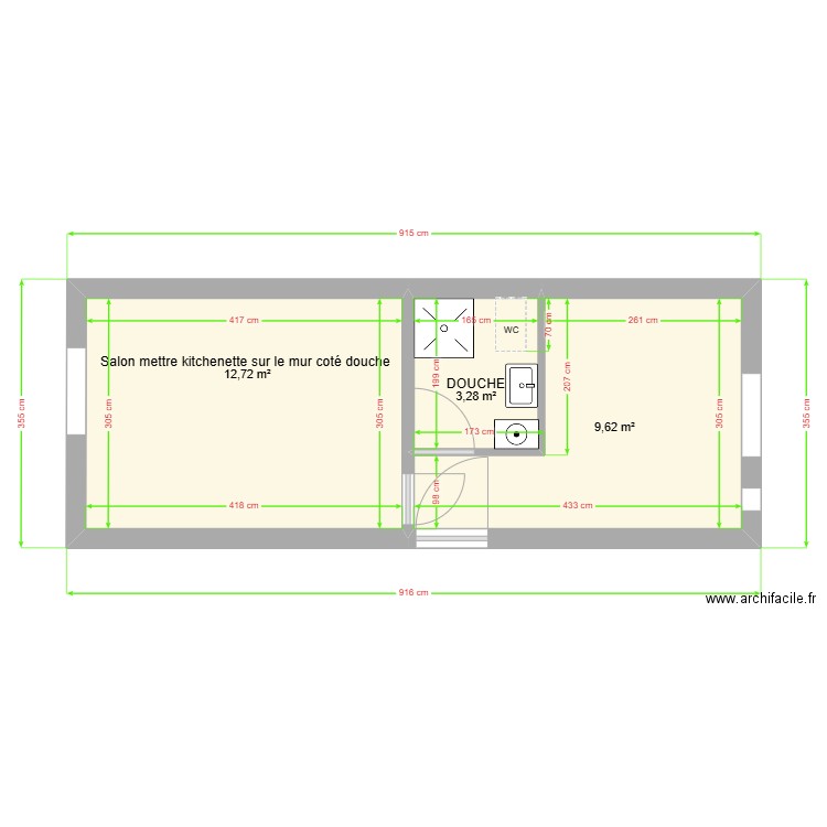 159 chevaleret salle de bain Wc + LL 165 OK. Plan de 3 pièces et 26 m2