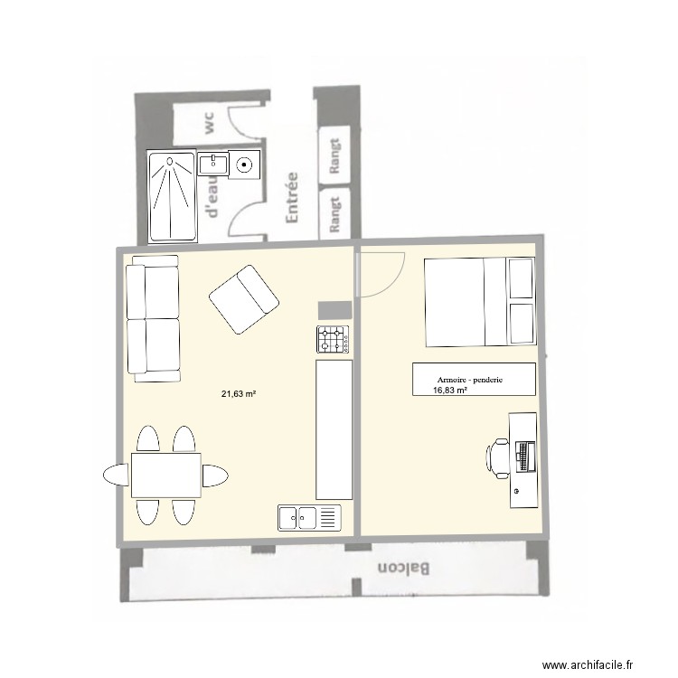 avron. Plan de 2 pièces et 38 m2