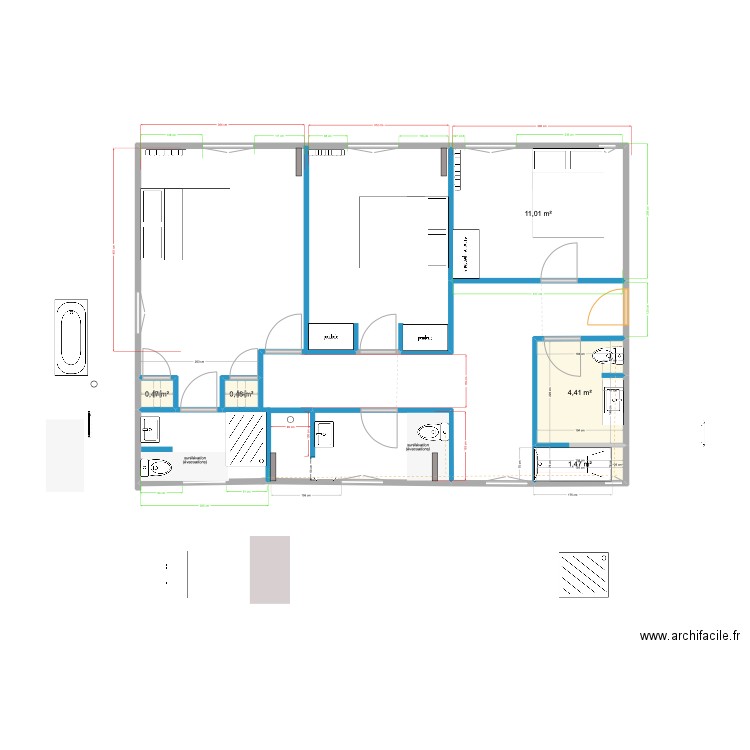 CHAMBRES GAUCHE 3. Plan de 5 pièces et 18 m2