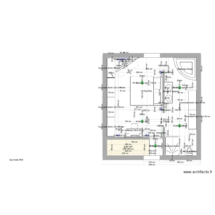 1er etage . Plan de 6 pièces et 57 m2