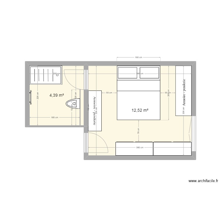 Chambre parental 2. Plan de 2 pièces et 17 m2