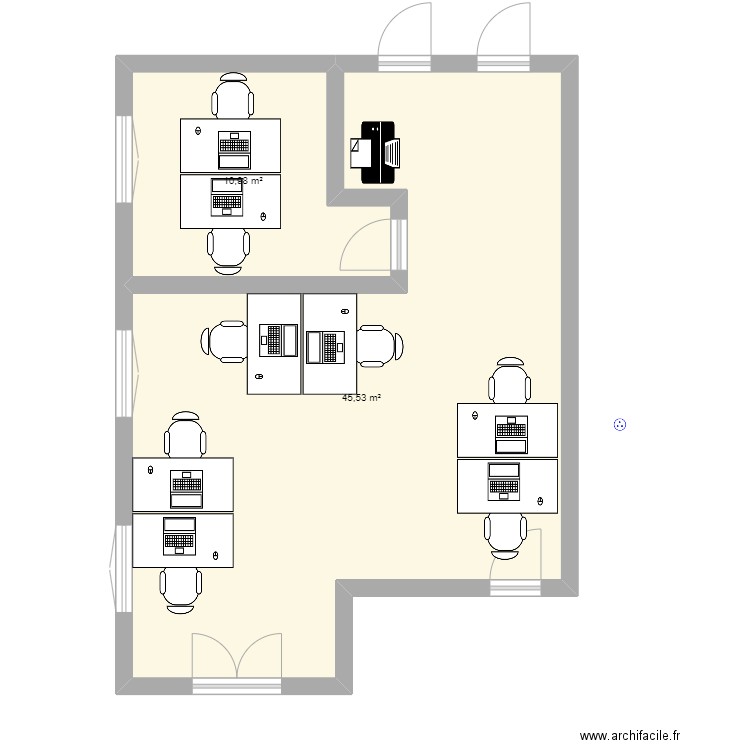 Nouveau bureau 1er étage. Plan de 2 pièces et 57 m2