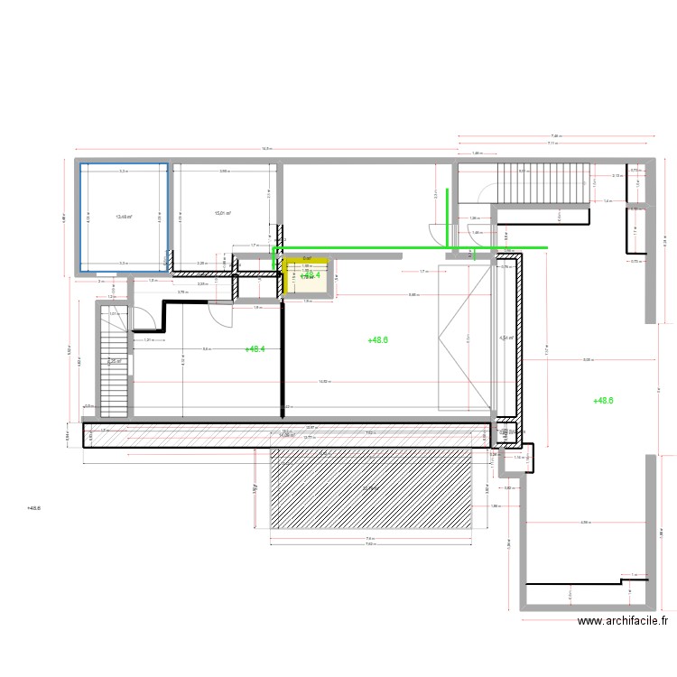 implantation sous sol mazurier avec amenagement. Plan de 9 pièces et 77 m2