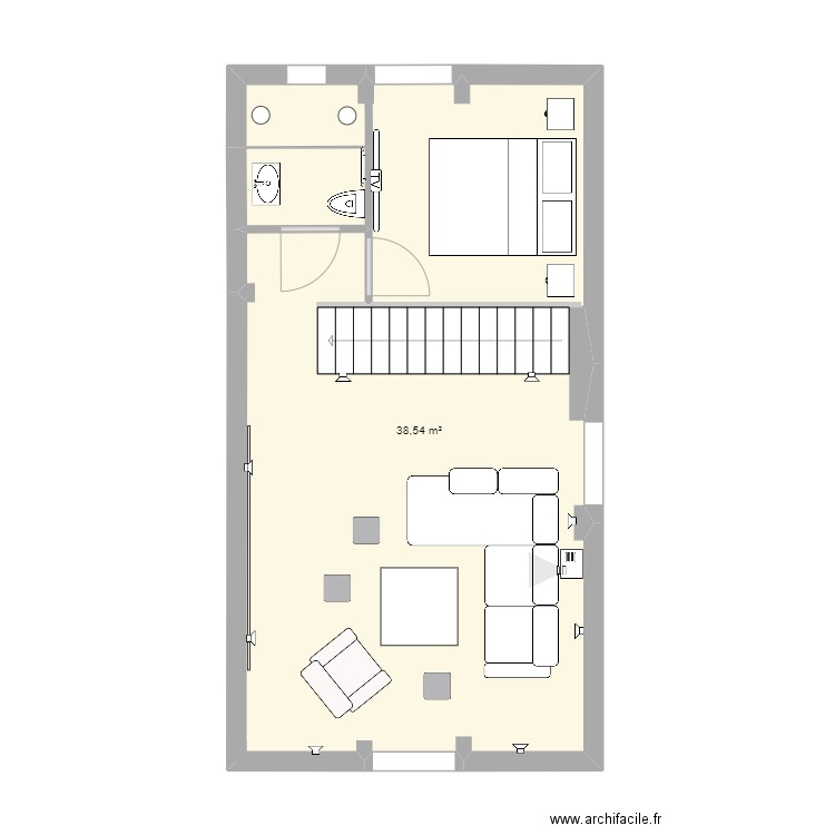 de Born R+1. Plan de 2 pièces et 40 m2