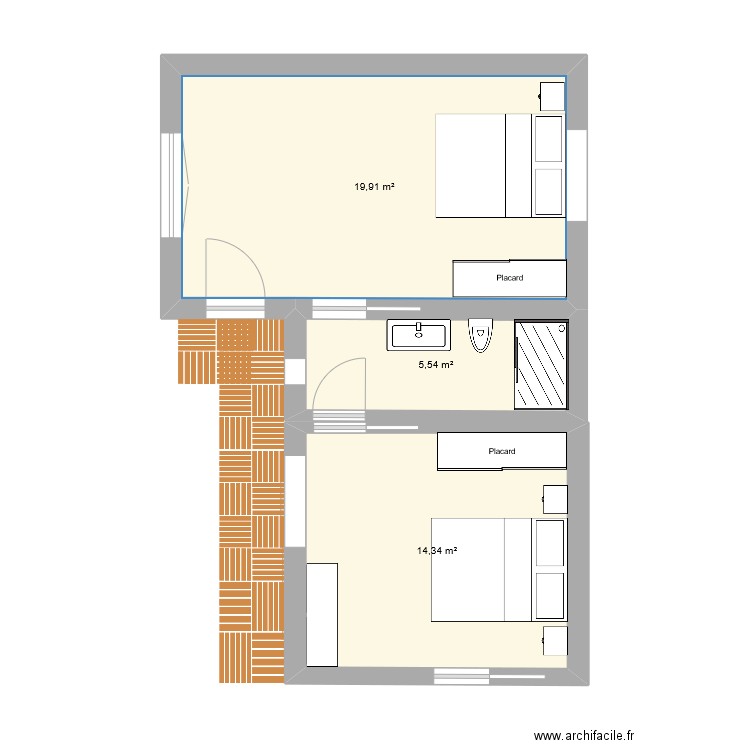 Extension. Plan de 3 pièces et 40 m2