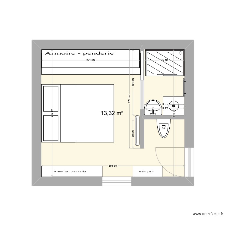 Chambre Mamy. Plan de 1 pièce et 13 m2