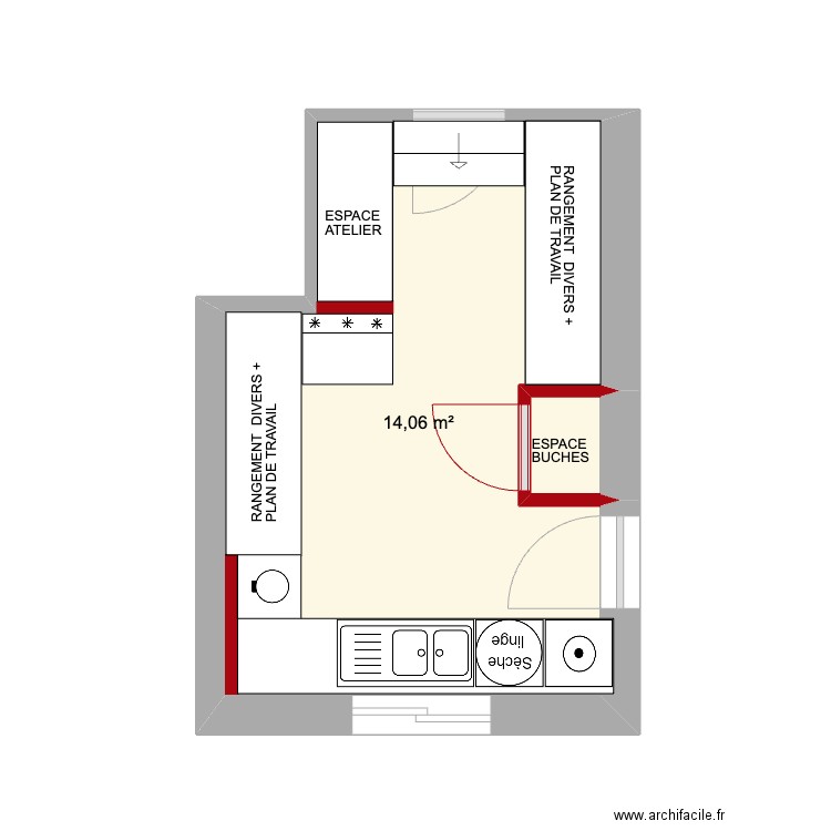 BUANDERIE PLOUBALAY. Plan de 2 pièces et 15 m2