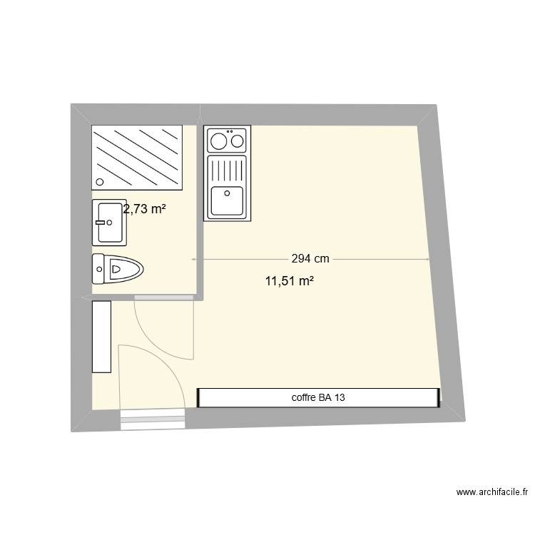 suquet . Plan de 2 pièces et 14 m2