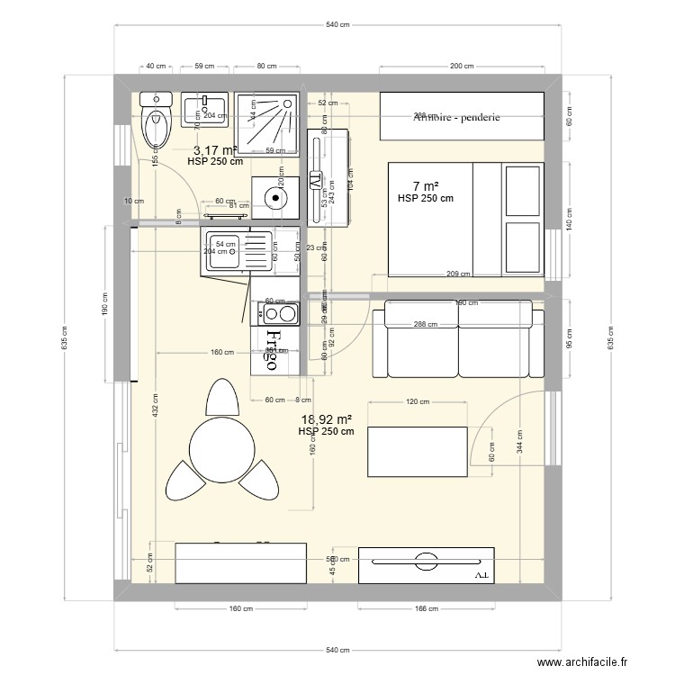 Pommez 4. Plan de 3 pièces et 29 m2