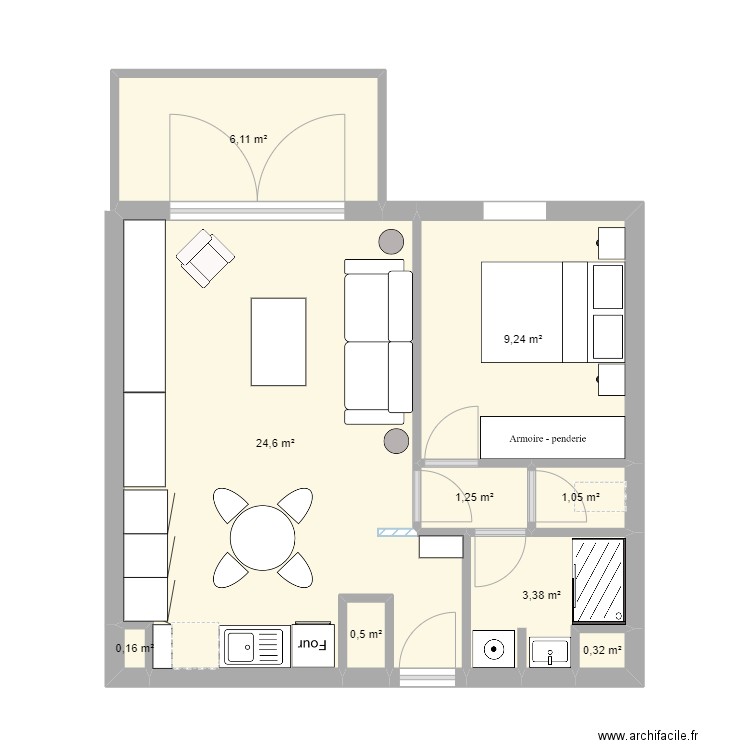 APPT1. Plan de 9 pièces et 47 m2