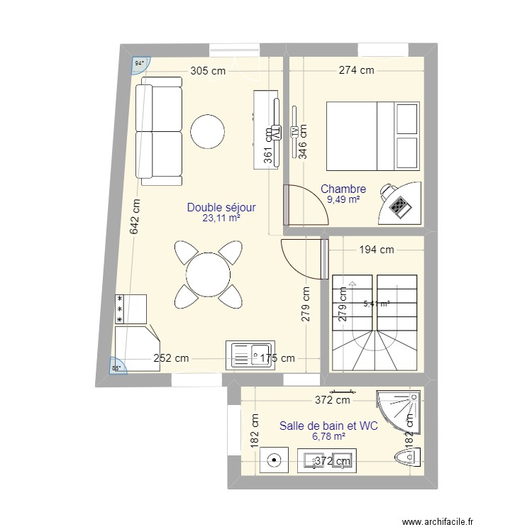 1er étage Les Charmilles. Plan de 4 pièces et 45 m2