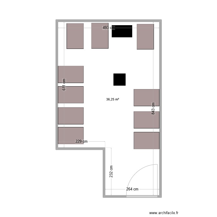 Pièce chaude RDJ ROBEC. Plan de 1 pièce et 36 m2