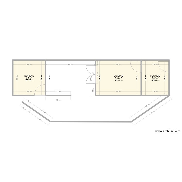 cuisine bar. Plan de 3 pièces et 22 m2