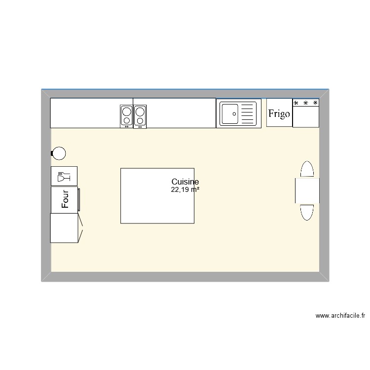 Cuisine handicap. Plan de 1 pièce et 22 m2