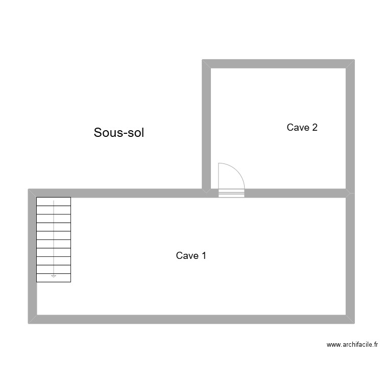 Mokaturc sous-sol. Plan de 2 pièces et 50 m2